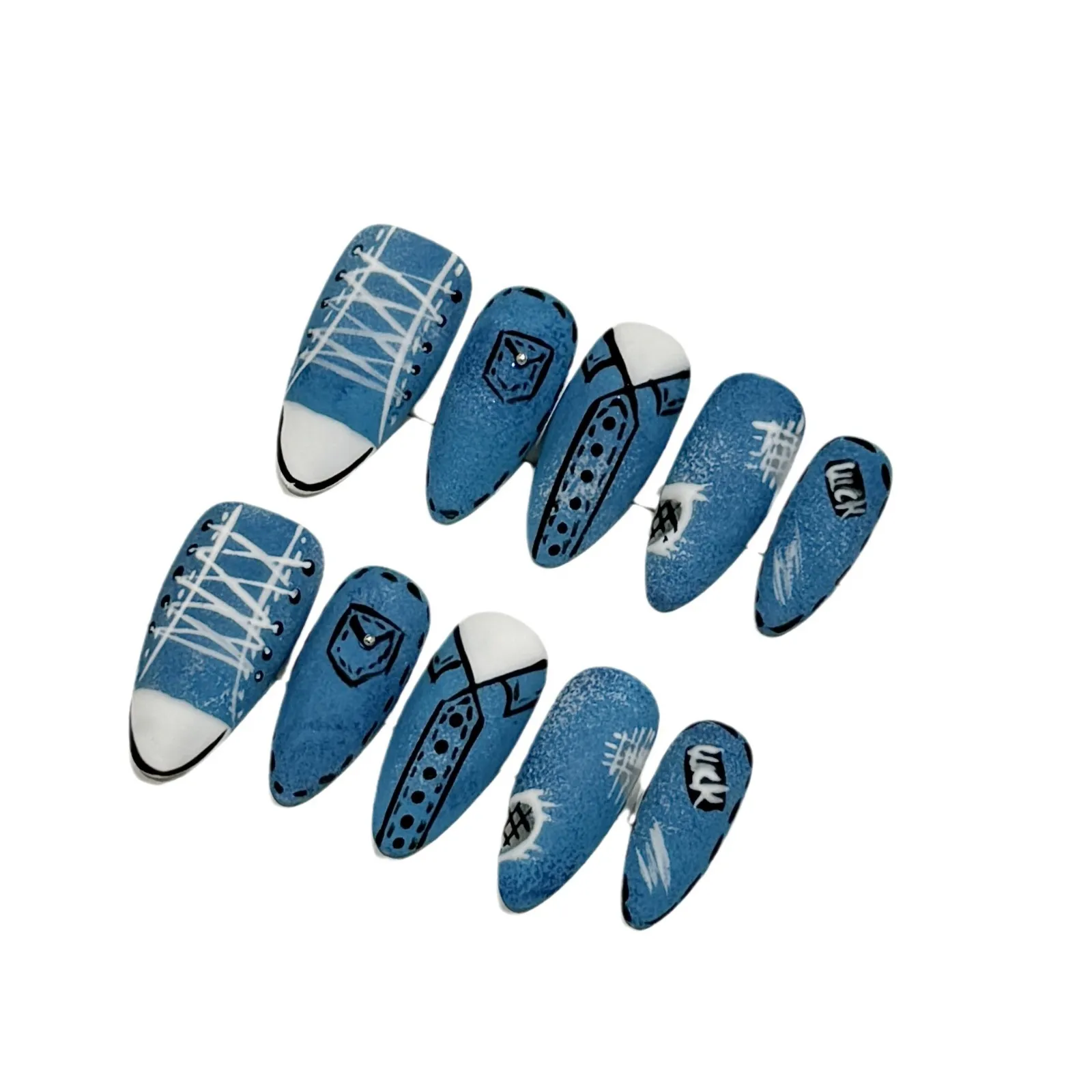 Chaussures en toile peintes à la main pour filles cool, faux ongles, presse d'amande bleue faite à la main, style français créatif, N64.10 pièces