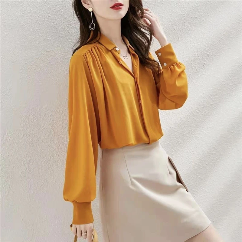 Women Ruffled Simple Elegant Button Shirts Korean Fashion Chic Business Casual Office Lady Blouses Long Sleeve Loose Tops Ropa