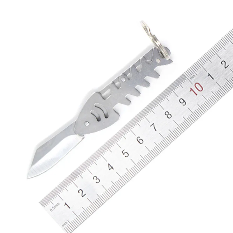 Mini Fish Bone Creative Unboxing Knife with Hanging Key Metal Pocket Mini Stainless Steel Multifunctional Portable Folding Knife