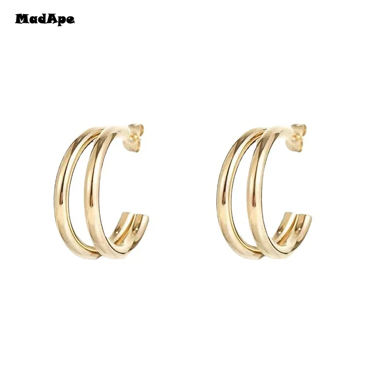 Gold and Silver Color Round Drop Earring for Women Stainless Trendy Two-layer Earrings Circle Ear Accessories Hot 2023