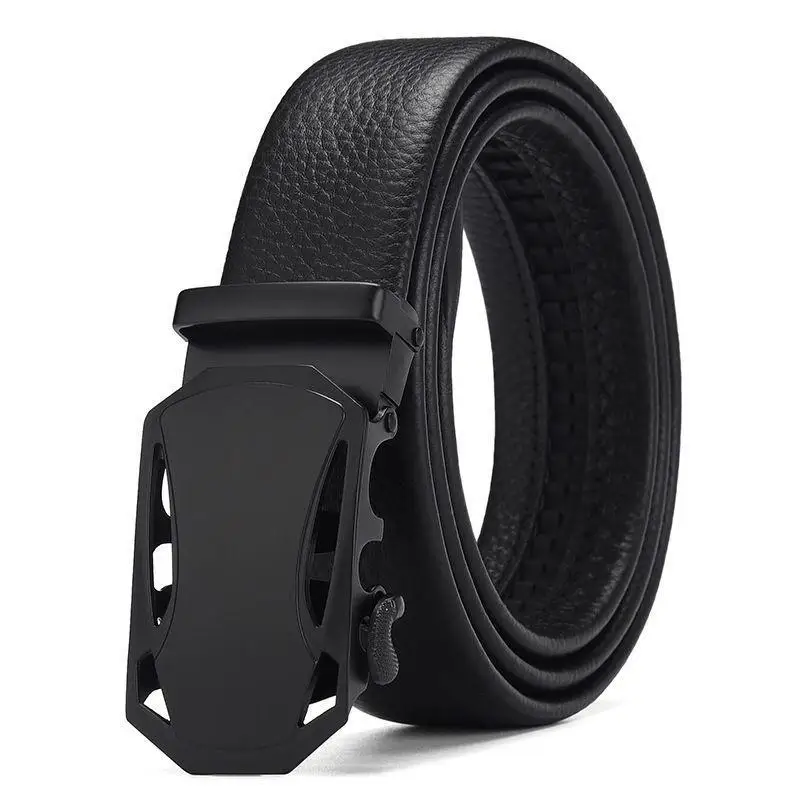 Cintos de couro pu de 35mm para homens, fivela automática de liga sem furos, cinto preto masculino, cinto de terno natural