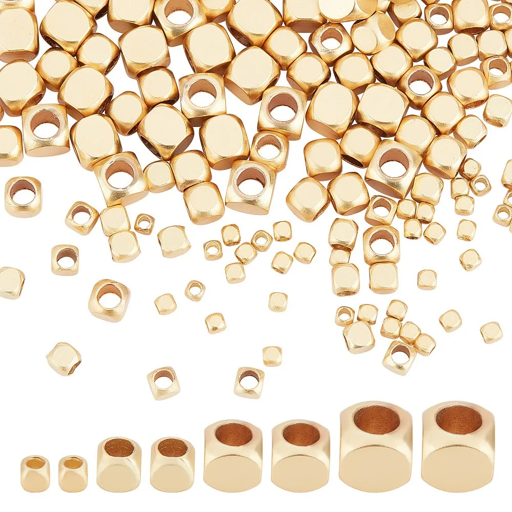 200pcs Cube Spacers 4 Sizes 18K Gold Plated Brass Cornerless Cube Metal Beads for Stackable Bracelet Necklace Jewelry Making
