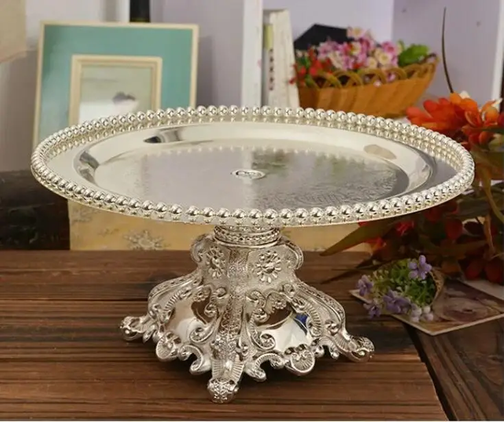 

Fashion 10/12-inches Silver Storage Tray Wedding Decorative Cake Stand Metal Food Tray For Festival Decoration