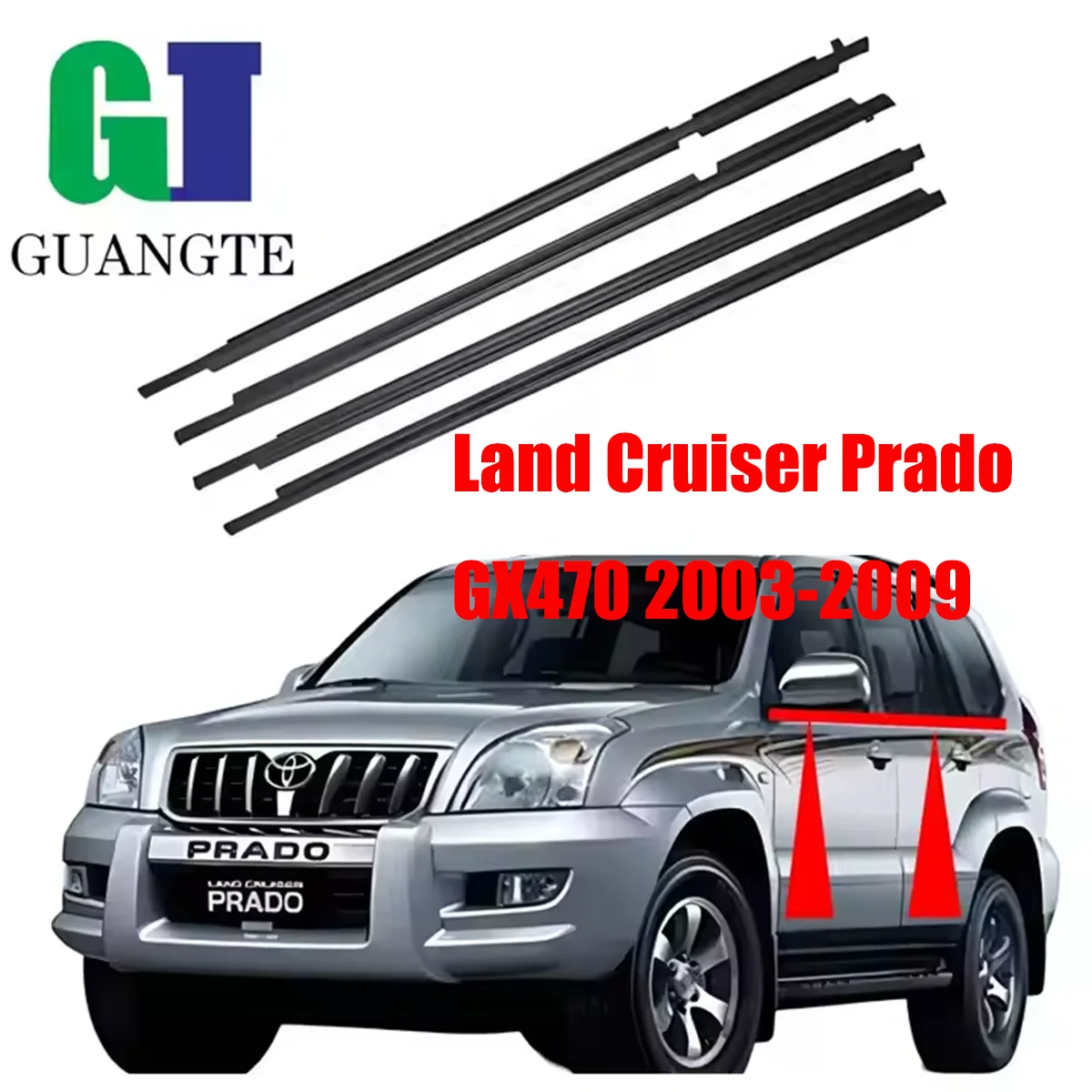 

Car rubber Weatherstrip Glass Window Molding Trim Seal Belt Compatible with Land Cruiser Prado GX470 2003-2009 75711-60060