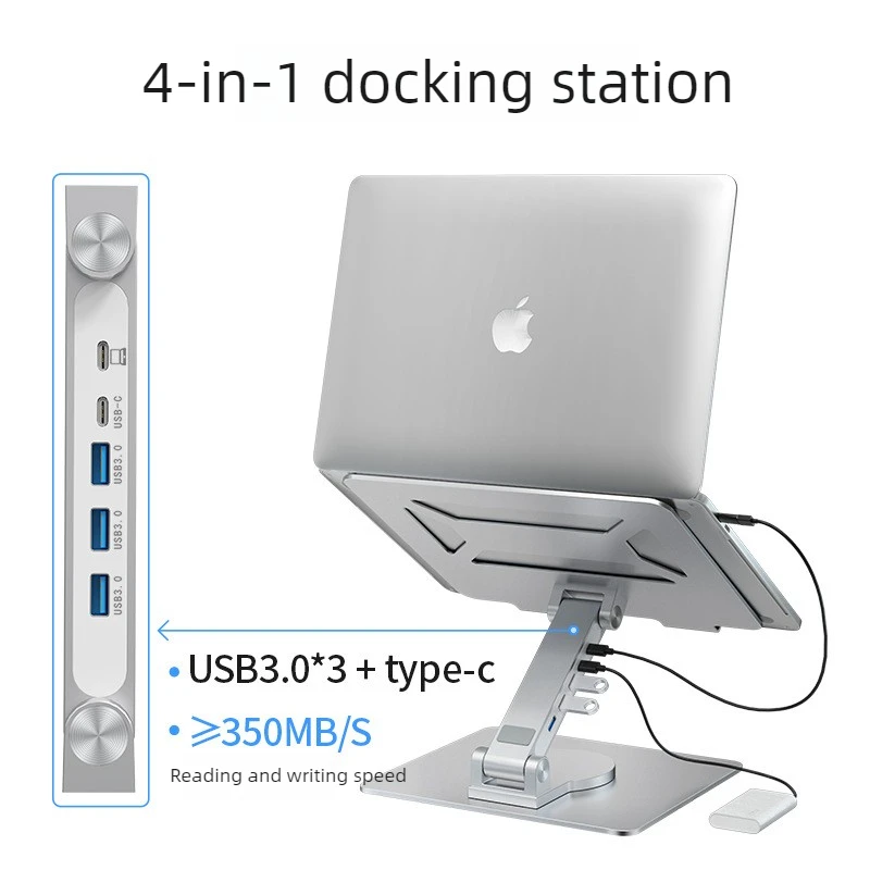 360 Degree Rotating Laptop Stand with USB 3.0 Hub, Three Axis Height Angle Control plus Foldable 4 in 1 Docking Expansion 3