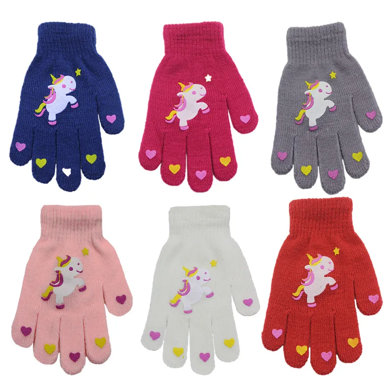 Guantes mágicos de invierno tejidos a la moda para niños y niñas de 7 a 13 años, guantes para mantener el calor, manoplas de dibujos animados al por mayor