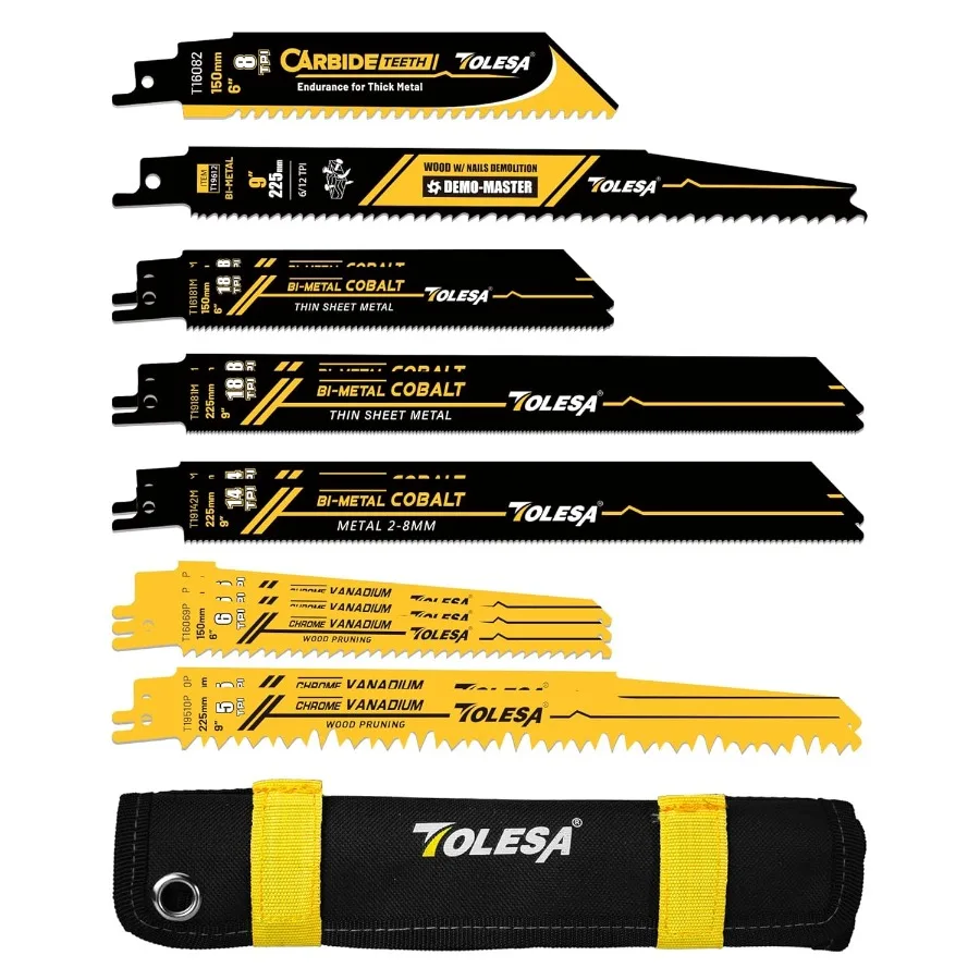 13-delige reciprozaagbladenset met hardmetalen en bimetalen messen voor het efficiënt zagen van hout, snoeien van hout met spijkers Thi