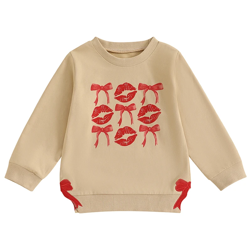 Kids Girls Boys Sweatshirts Bow Lips Heart Letter Print Crew Neck Long Sleeve Toddler Pullovers Valentine s Day Clothes Tops