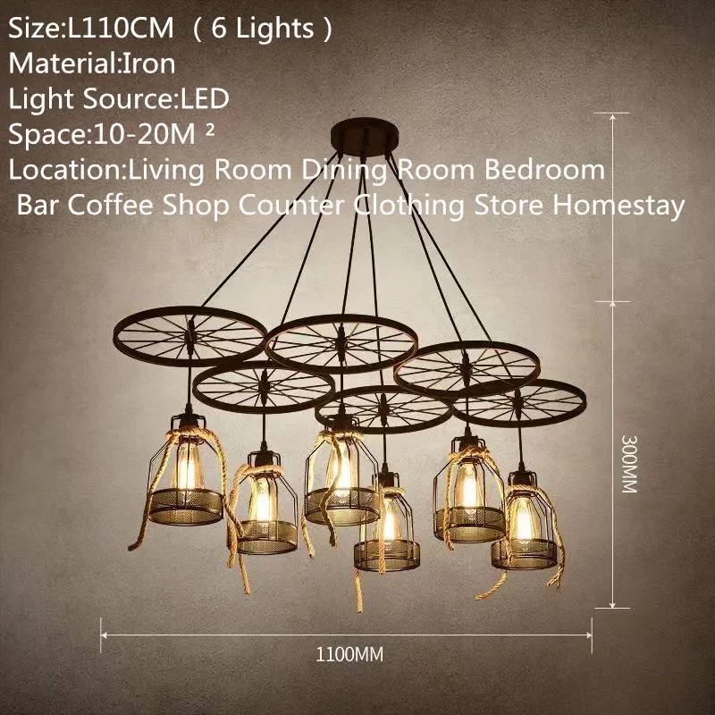 DLMH American Retro Pendent Lamp Industrial Wind Living Room Restaurant Loft Clothing Store Cafe Bar Box Homestay Chandelier