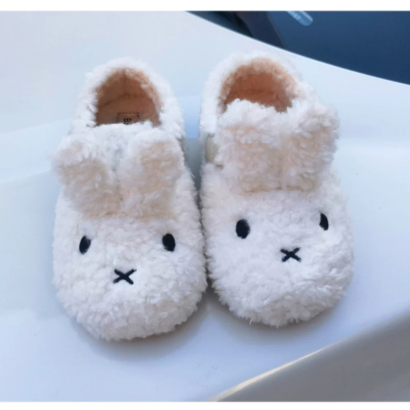 

Супер милая зимняя повседневная обувь с рисунком кролика для маленьких девочек, теплая плюшевая модная стильная детская обувь на плоской подошве, детская хлопковая обувь
