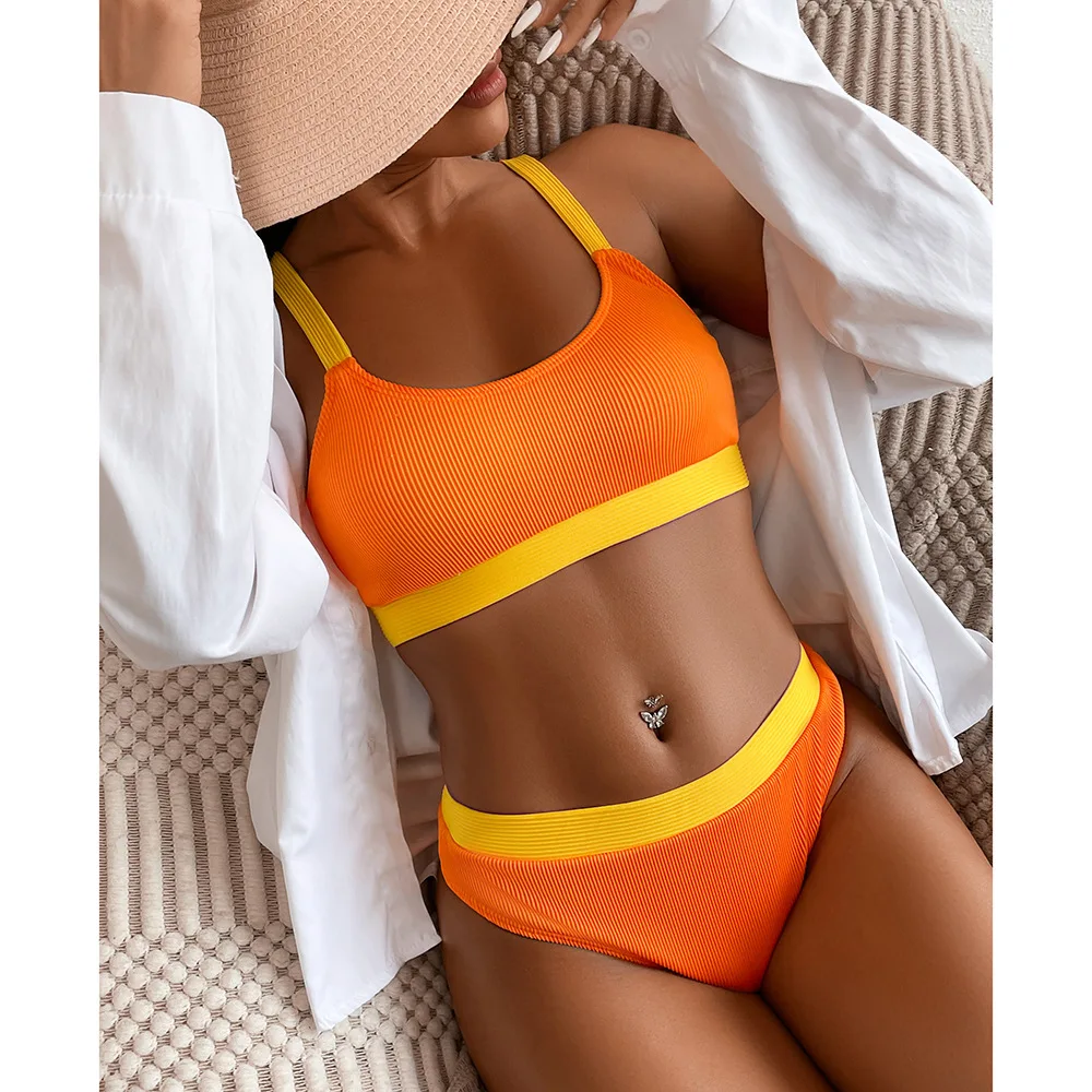 

New Sexy Bikini Low Waist 2025 Two-piece Swimwear Women Solid Patchwork Sling Swimsuit Tight Beach Bikini Set Pool Bathing Suit