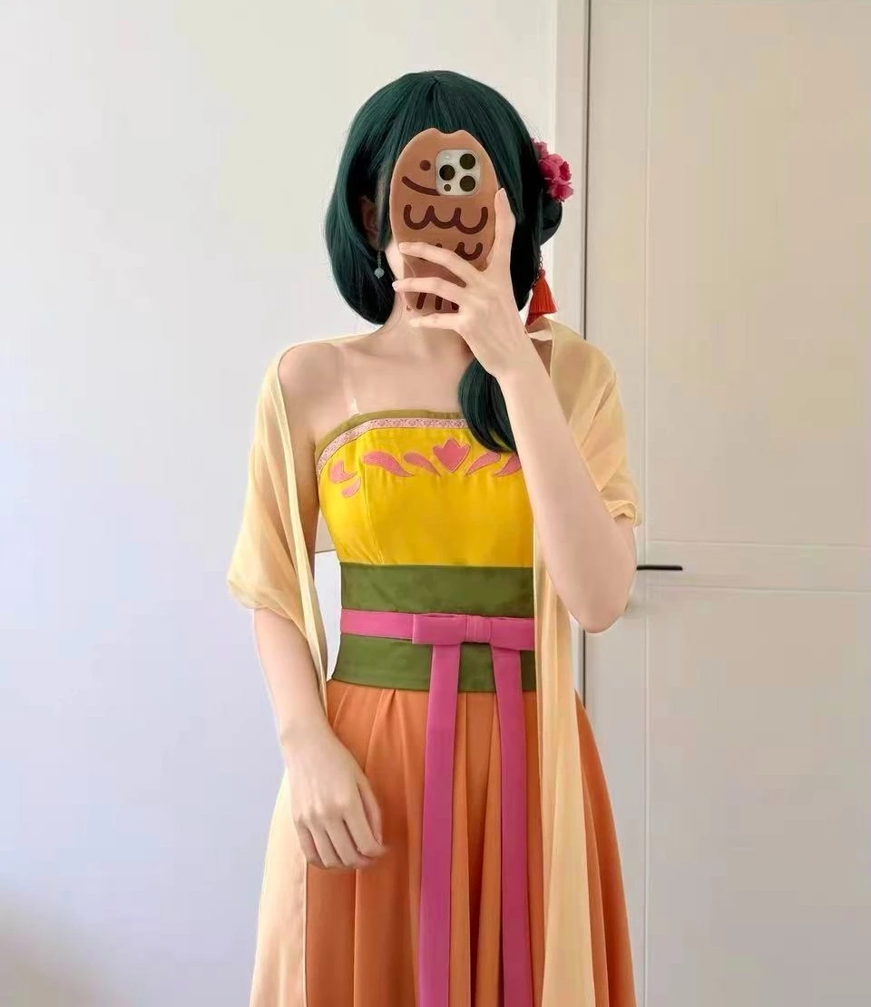 

Women Maomao Cosplay Costume Anime Apothecary Diaries Orange Dress with Ribbon Headband Halloween Carnival Party Suit