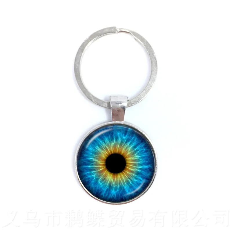 Charming Green Eyes Evil Eye Keychain Beautiful Animal Dragon Cats Eye 25mm Glass Cabochon Keyring For Friends