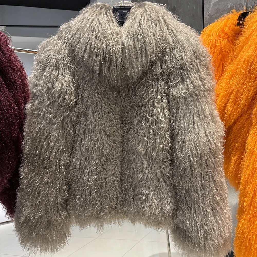 YOLOAgain More Colors High Collar Real Mongolia Sheep Fur Jacket Women 2025 Winter Warm Overcoat