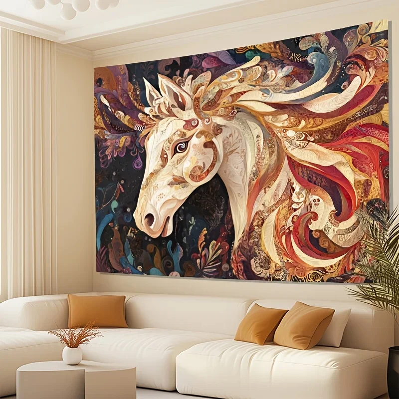 1pc Luxurious Polyester Horse Tapestry Intricate Paper Diamond Style Vibrant Colorful Wall Hanging Party Decor Photo