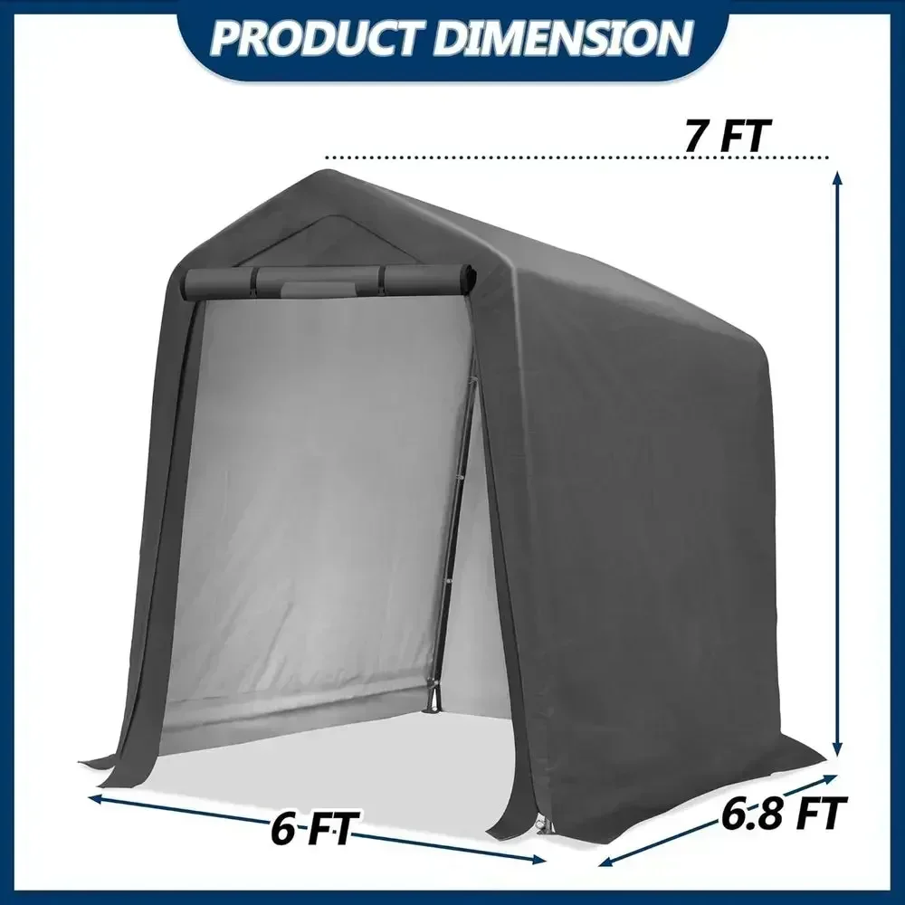 Heavy-Duty Portable Outdoor Storage Shed - 6x7 Carport Shelter with Ventilation Windows and Roll-Up Door for Vehicles, Equipment