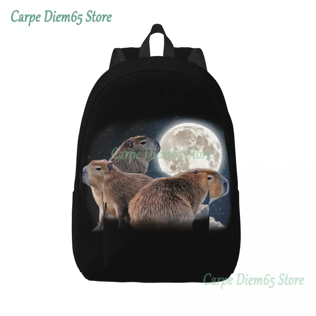 Customized Three Capybaras And Moon Canvas Backpacks Men Women Fashion Bookbag for School College Funny Capybara Bags