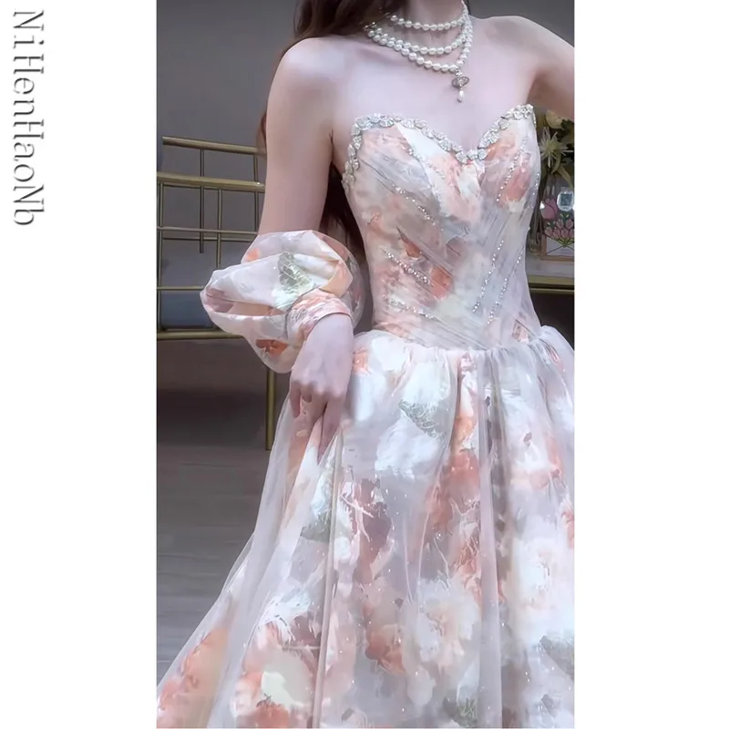 Summer Fall Floral Vestidos Quinceanera Dresses Ladies Birthday Banquet Evening Dress Engagement Dress