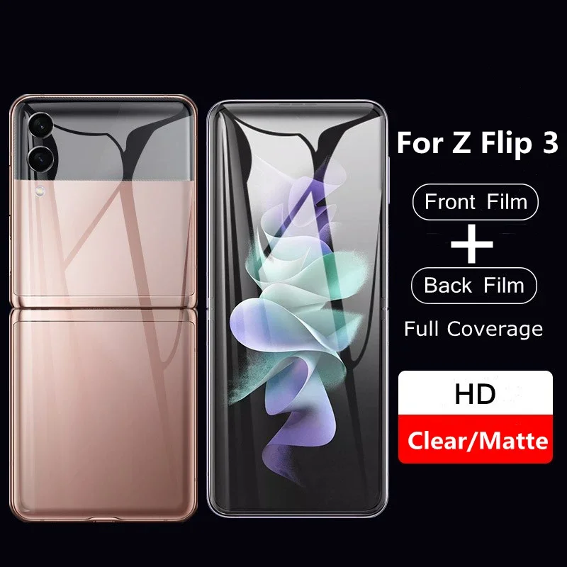 Flip3 HD Invisible Soft Front Back Hydrogel Film For Samsung Galaxy ZFlip3 Ultra-thin Clear Matte Screen Protector For Z Flip 3