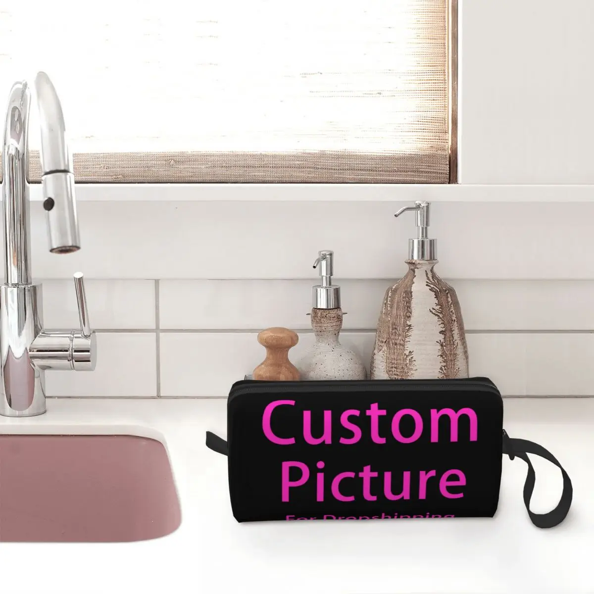 Kawaii Personalized Custom Photo Logo Travel Toiletry Bag Women Customized DIY Print Makeup Cosmetic Bag Beauty Storage Dopp Kit