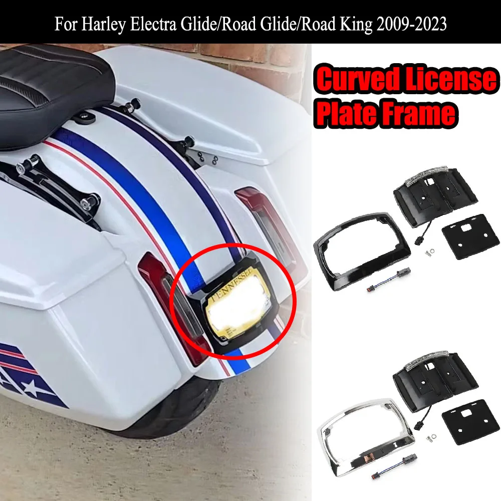 

Motorcycle Curved License Plate Frame Relocation LED Light Fit For Harley Road Glide ST Electra Glide CVO Street Glide 2023 2024