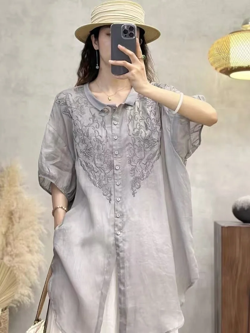 

Ретро вышитый irt свободный крой средней длины ort Sve верхняя одежда солнцезащитный топ для женщин больших размеров летнее новое поступление