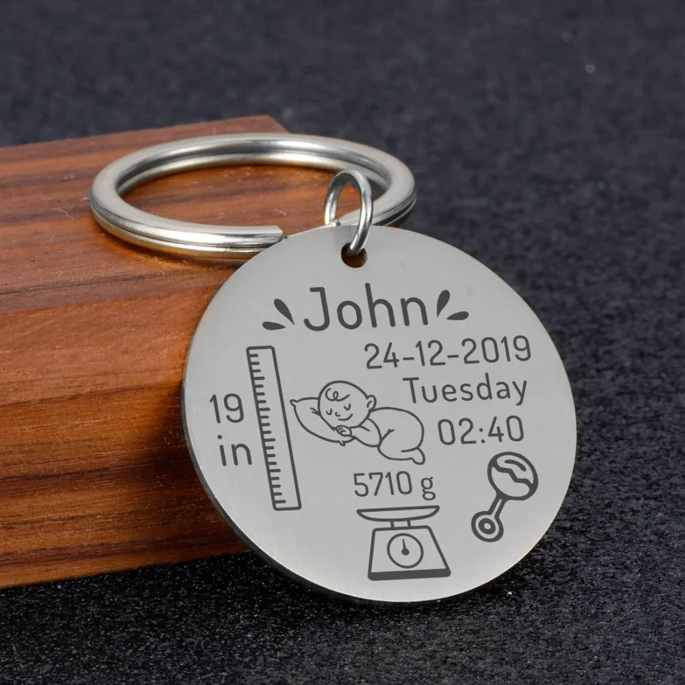 Personalized New Baby Birth State Keychain Gift For New First Father Mother Day Gift Baby Name Date Weight Time Height Key Rings