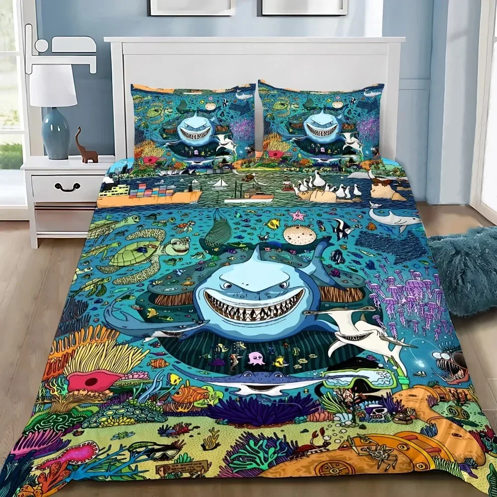 Ocean Shark Bedding Set,Single Twin Full Queen King Size,Baby Sea World Nemo Bed Set Kid Bedroom Bedding Sets