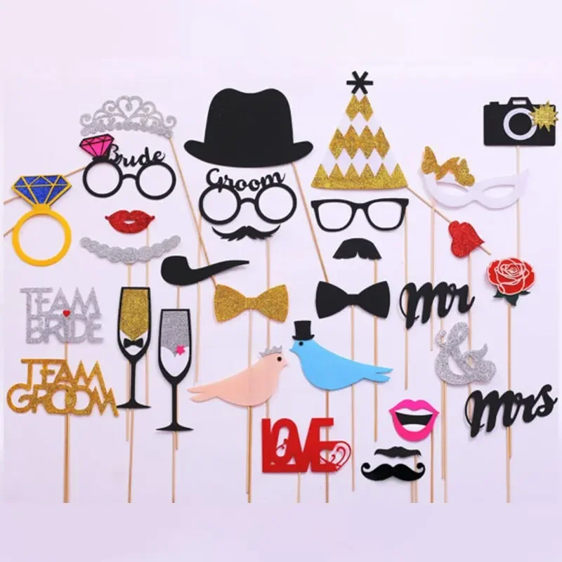 Creative Wedding Party Handheld Photo Props Bride and Groom Team Shooting Decorations Funny Birthday Party DIY Shooting