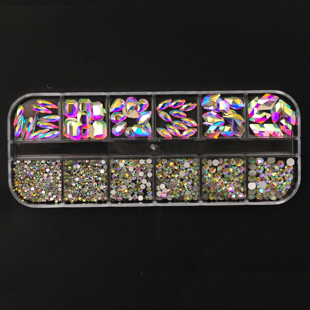 12 Gitter Kristall AB Nagel Strass Kristall flacher Boden Mix Formen Glitzer 3D Nail Art Dekorationen Strasssteine für Maniküre-Design