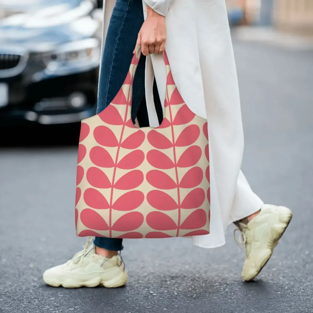 Personalizado kawaii impressão neon rosa orla kiely tote sacola de compras lavável lona shopper sacos de ombro bolsas presentes