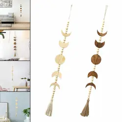 Living Room Celestial Ornament Tassel Home Decoration Wall Hanging Wood Bead Garland Wood Moon Phase