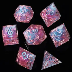 MINI PLANET Blooms Cherry Sticker Dice Set Sharp Polyhedral Resin Dice For TRPG Desktop Games Layered DND Dice Set 7pcs/set