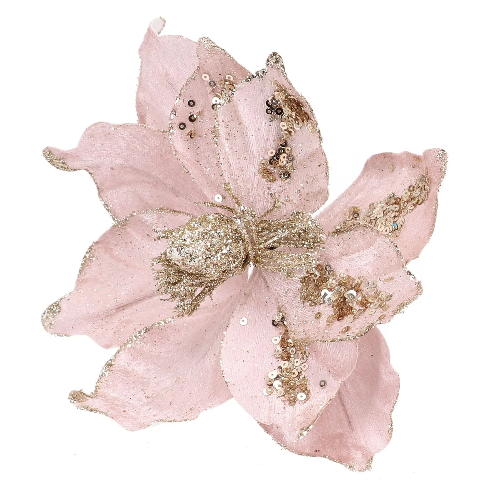 เครื่องประดับดอกไม้คริสต์มาส Poinsettia Glitter ดอกไม้ตกแต่งบ้านตกแต่งเครื่องประดับที่สวยงาม Bling ดอกไม้คริสต์มาส