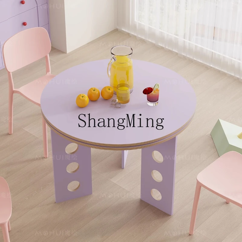 LXY meja makan tinggi bulat ungu dopamin meja pajangan bar kopi ruang tamu