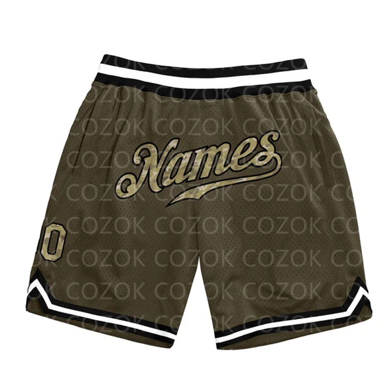 

Custom Army green black Authentic Basketball Shorts 3D Printed Men Shorts Your Name Mumber Quick Drying Beach Shorts