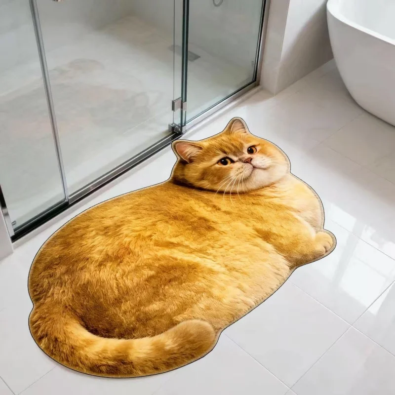 VIKAMA 현실적인 3D 푹신한 뚱뚱한 검은 고양이  - Home Bathroom Carpet 리뷰 및 가격