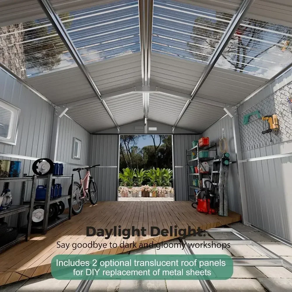 10x12 T Metal Shed with Basloor Kit | Heavy-Duty Military-Grade 20-Gauge Reinorced e with Powder Coating | 50 PS Load & 120 MPH