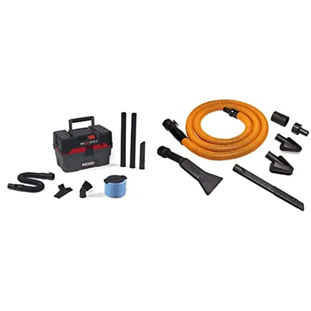 Compact Portable Wet Dry Vac with 5.0 HP Motor & Auto Detailing Vacuum Hose Kit