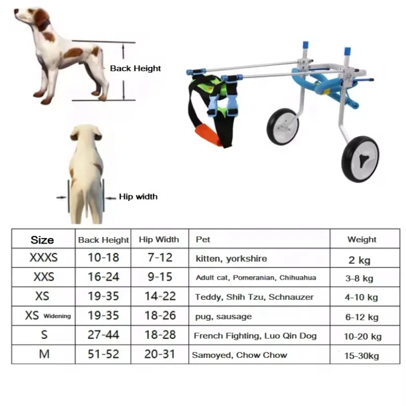 Adjustable Double Wheel Lightweight Metal Eco-Friendly Foldable Retractable Dog Wheelchair for Injured Back Legs