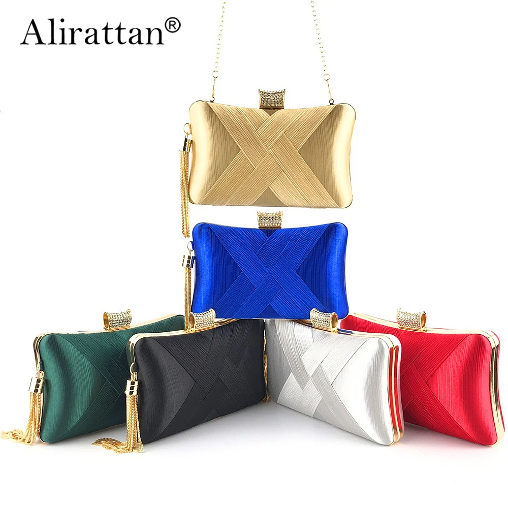 Alirattan 2025 New Fashion Women Leather Evening Bag Dinner Party Knitting Clutch Packed  Purse Pearl Chain Shoulder Bags