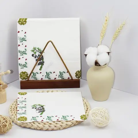 10/20pcs 33 * 33cm 2Layer Chinese Element Napkins Panda Bamboo Leaf Printed White Disposable Table Mat DIY Decoupage Paper