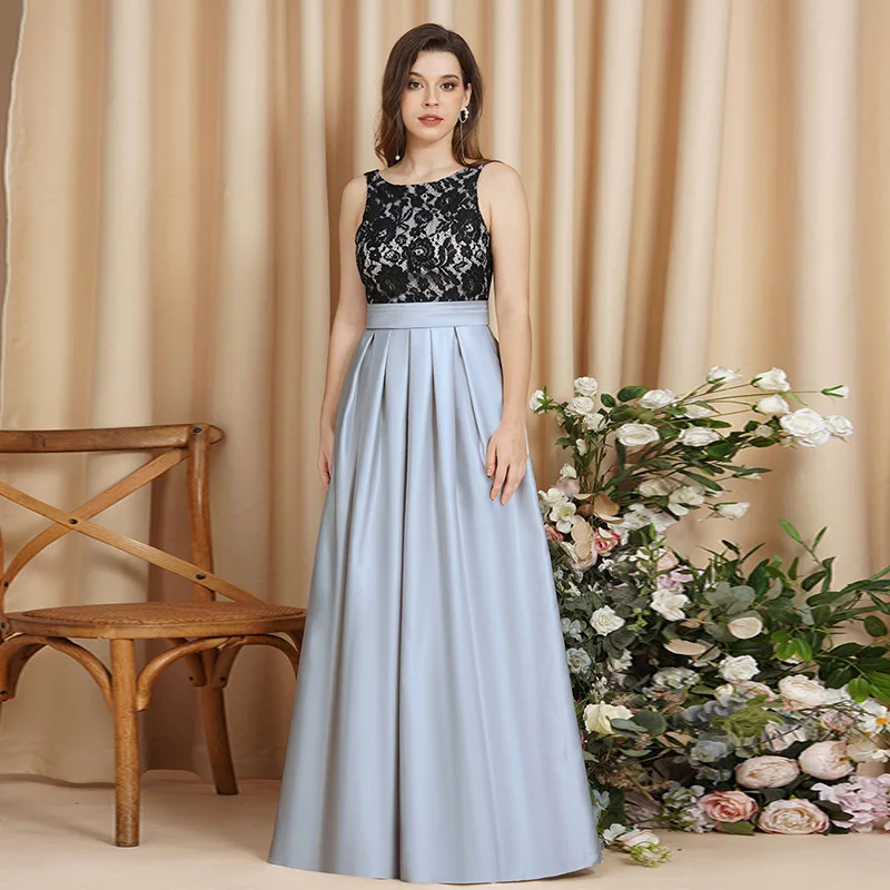 

2025 New Women's Summer Long Style Birthday Banquet Evening Dress Fashionable Party Style Slimming Lace Leakback Dress