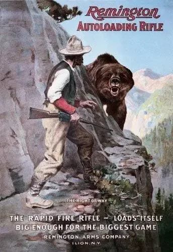 Poster Remingt Autoloading Rifle Right of Way Bear Hunting Retro Vintage Tin Sign -