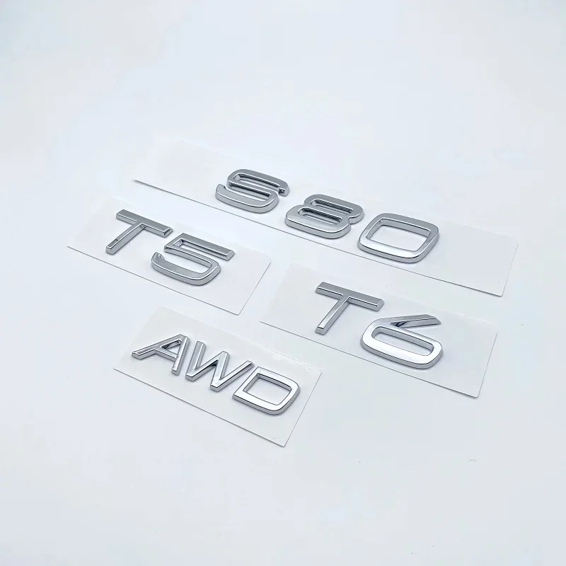 ABS 3D Car Trunk Sticker AWD T5 T6  Logo Emblem Badge Decal for Volvo S80 Stying Glossy Black Emblem Nameplate Modification