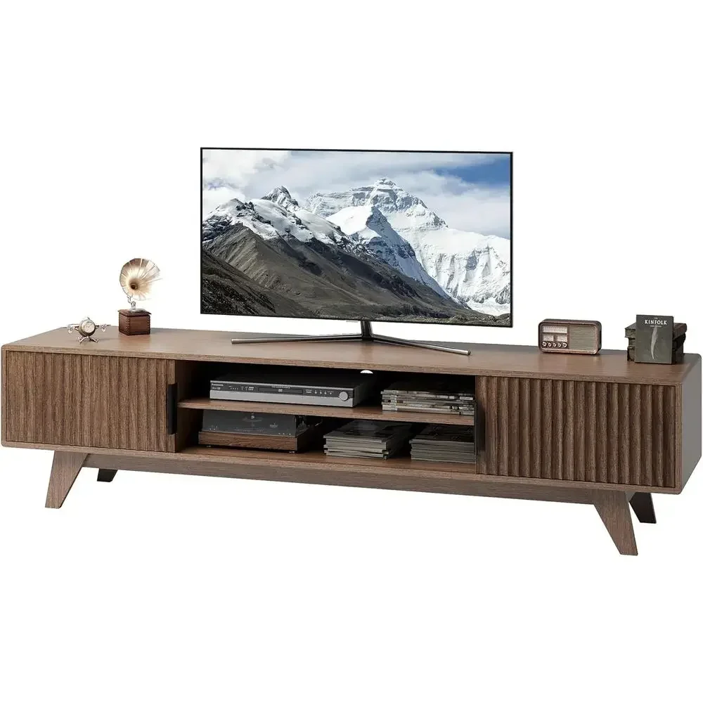 Walnut 75 TV Stand with Storage and Adjustable Shelves for Living Room