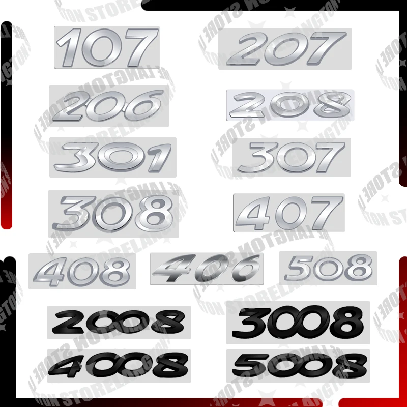 For Peugeot 107 206 207 208 301 307 308 406 407 408 508 2008 3008 4008 5008 Badge Car Emblem 3D Metal Tail Sticker Acceessories