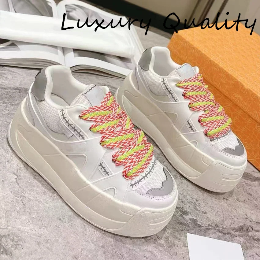 2024 Women's Casual Shoes Mixed Color High Quality Platform Comfortable Sneakers Patchwork Lace Up Daddy Shoes 2024