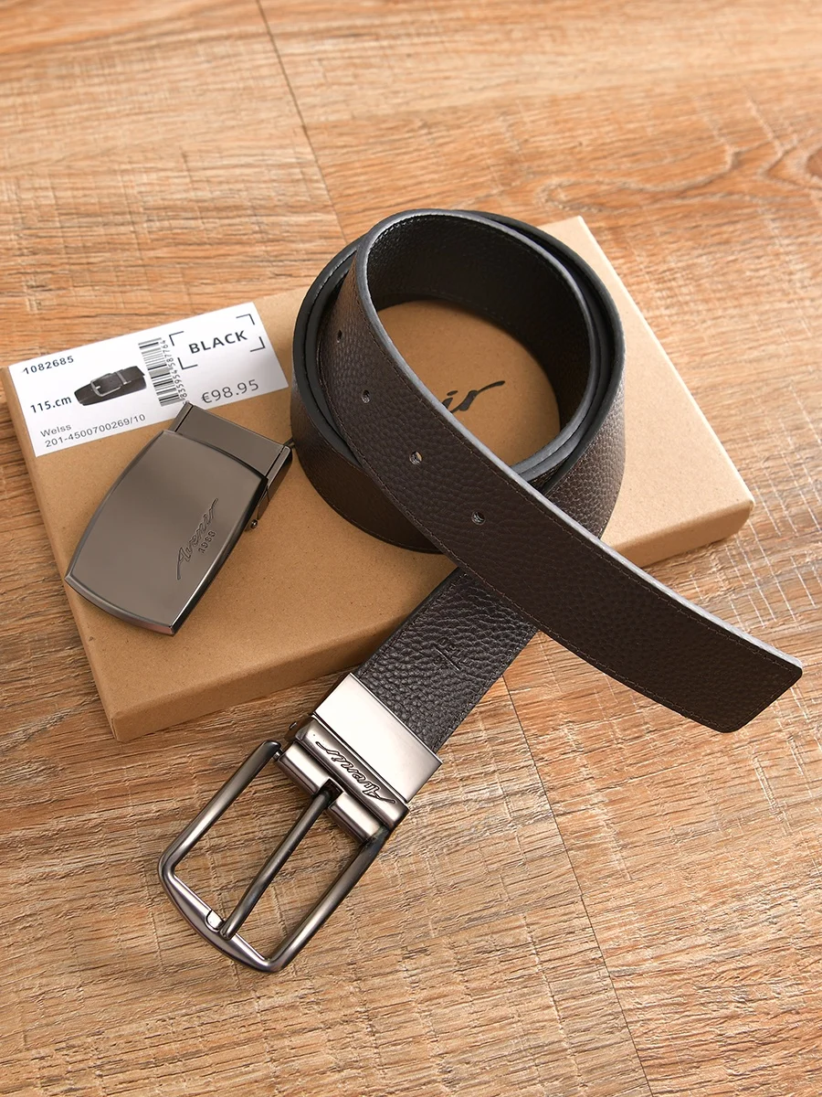 

Original Packaging Rotatable Buckle! Tag 989 Euros! Men's Simple Versatile Cowhide Belt Leather Waist Belt Casual Style Alloy...