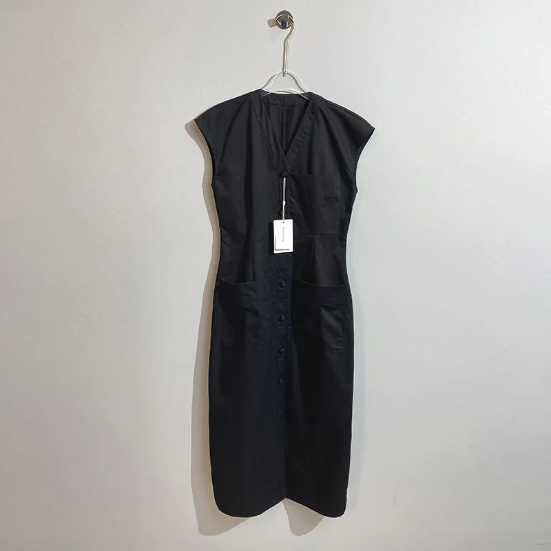 Zoci-vestido largo blanco con cuello en v para mujer, prenda holgada de un solo pecho, sin mangas, temperamento, novedad de otoño